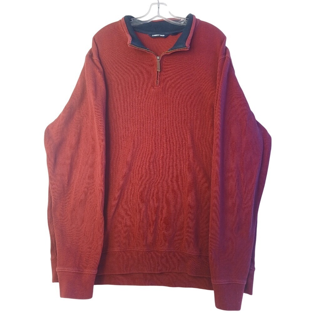 Lands End Mens XXL/T Burgundy Red Quarter Zip Pullover Ribbed Sweater Tall